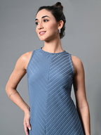 Myshka Women's Round Neck Sleeveless Embellished A-Line Dress in Grey Color - Distacart