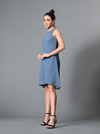 Myshka Women's Round Neck Sleeveless Embellished A-Line Dress in Grey Color - Distacart