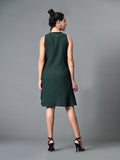 Myshka Women's Round Neck Sleeveless Embellished A-Line Dress in Green Color - Distacart