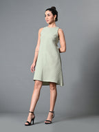Myshka Women's Round Neck Sleeveless Embellished A-Line Dress in Olive Color - Distacart
