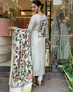 The52 Off White Women's Gorgeous Embroidered Viscose Chanderi Fabric Straight Kurta Pant with Dupatta Set - Distacart