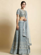 Jyoti Fashion Mesmerizing Grey Faux Georgette 3MM Sequins with Thread & Jari Embroidery Lehenga Choli with Dupatta
