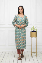 Myshka Multi Floral Cotton Straight Round Neck Women Kurtas - Distacart