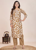 Prazu Fashion Beige Printed Cotton Blend Kurta Pant Set - Distacart