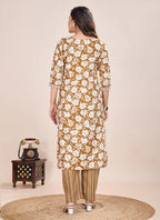 Prazu Fashion Beige Printed Cotton Blend Kurta Pant Set - Distacart