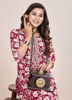 Prazu Fashion Maroon Printed Cotton Blend Kurta Pant Set - Distacart