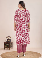 Prazu Fashion Maroon Printed Cotton Blend Kurta Pant Set - Distacart