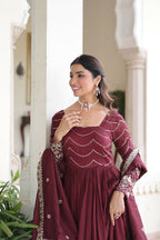 Joban Fashion Maroon Readymade Kurta Set With Sequence embroidery Work - Distacart