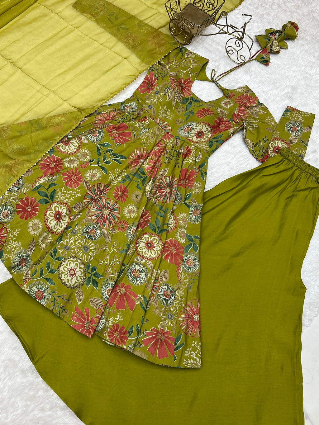 Evanik Mehendi Pure Romance Silk With Print Kediya With Palazzo Suit