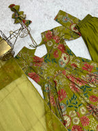 Evanik Mehendi Pure Romance Silk With Print Kediya With Palazzo Suit
