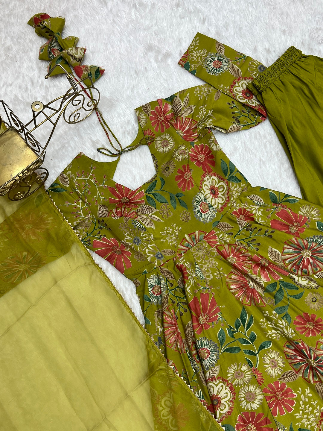 Evanik Mehendi Pure Romance Silk With Print Kediya With Palazzo Suit