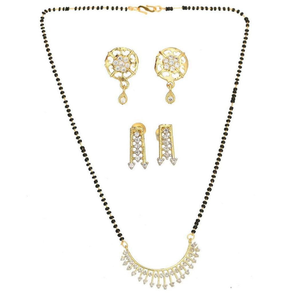 AanyaCentric Gold-Polished Mangalsutra with Pendant, 2 Pair Earrings