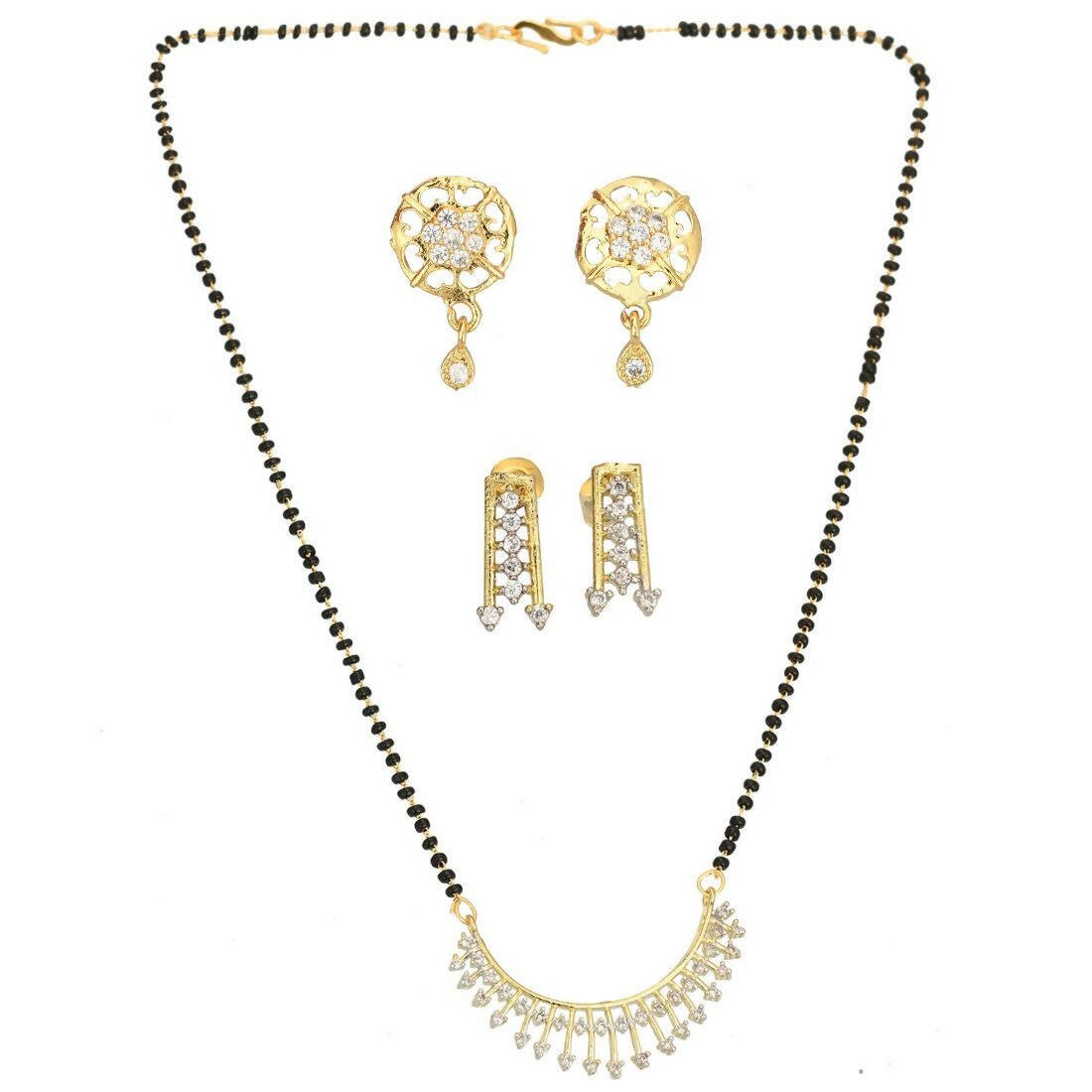 AanyaCentric Gold-Polished Mangalsutra with Pendant, 2 Pair Earrings