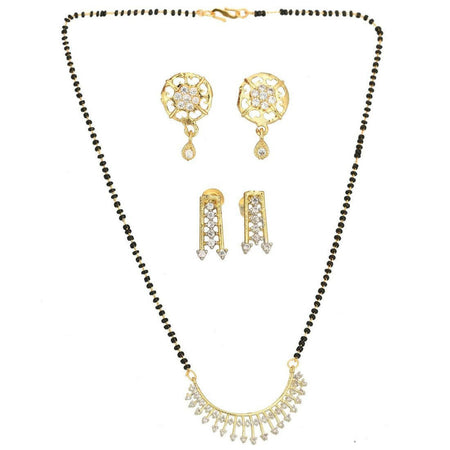 AanyaCentric Gold-Polished Mangalsutra with Pendant, 2 Pair Earrings