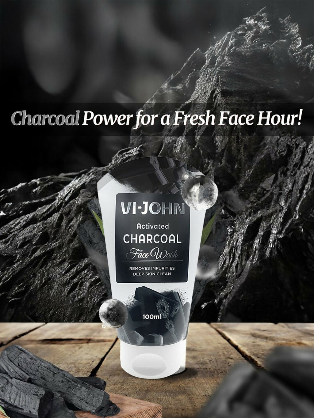VI-JOHN Activated Charcoal Face Wash for Removing Impurities & Deep Skin Clean