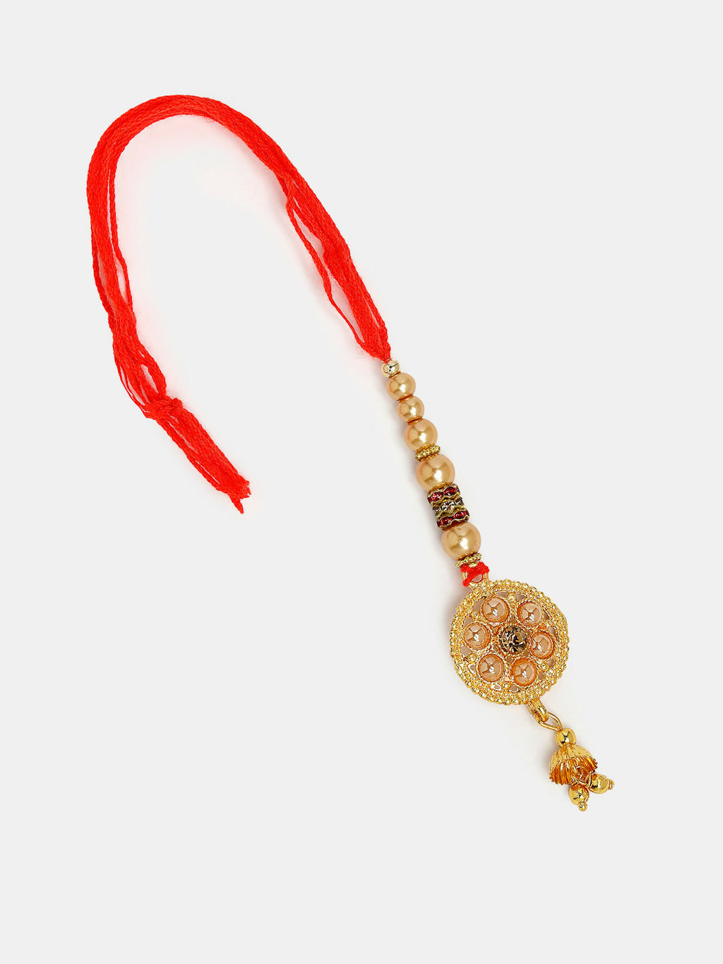 NVR Women & Men Set of 2 Gold-Toned Stone-Studded & Beaded Bhaiya Bhabi Rakhi With Roli Chawal - Distacart