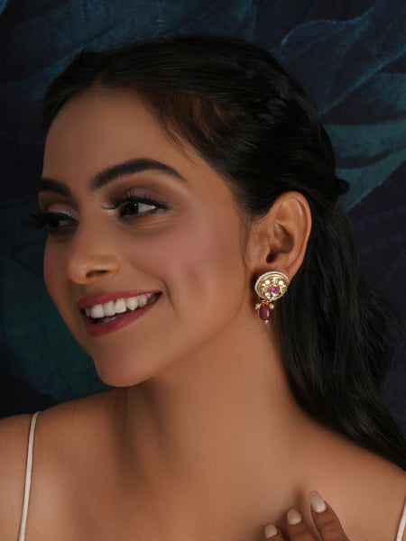 Kundan Studs with Stones (Gold) - Ruby Raang