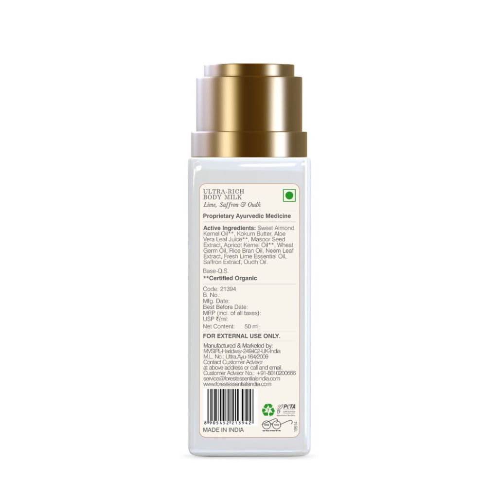 Forest Essentials Ultra-Rich Body Milk Lime Saffron & Oudh - Distacart