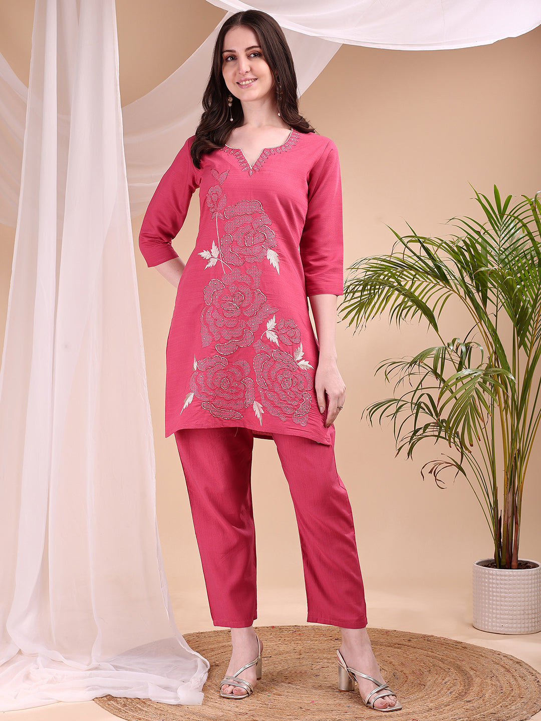 Embroidered Co Ords, Pink - Hiral Fashion - Distacart