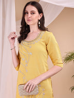 Hand Embroidered Co Ords, Yellow - Hiral Fashion - Distacart