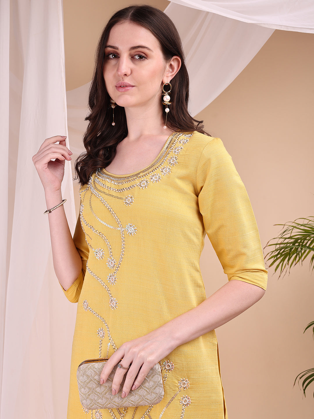 Hand Embroidered Co Ords, Yellow - Hiral Fashion - Distacart