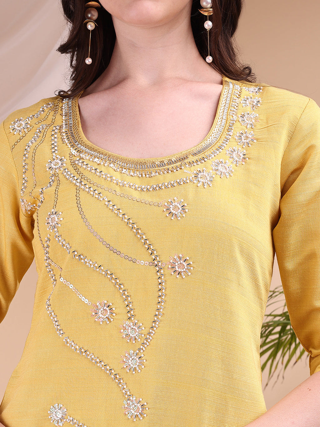 Hand Embroidered Co Ords, Yellow - Hiral Fashion - Distacart