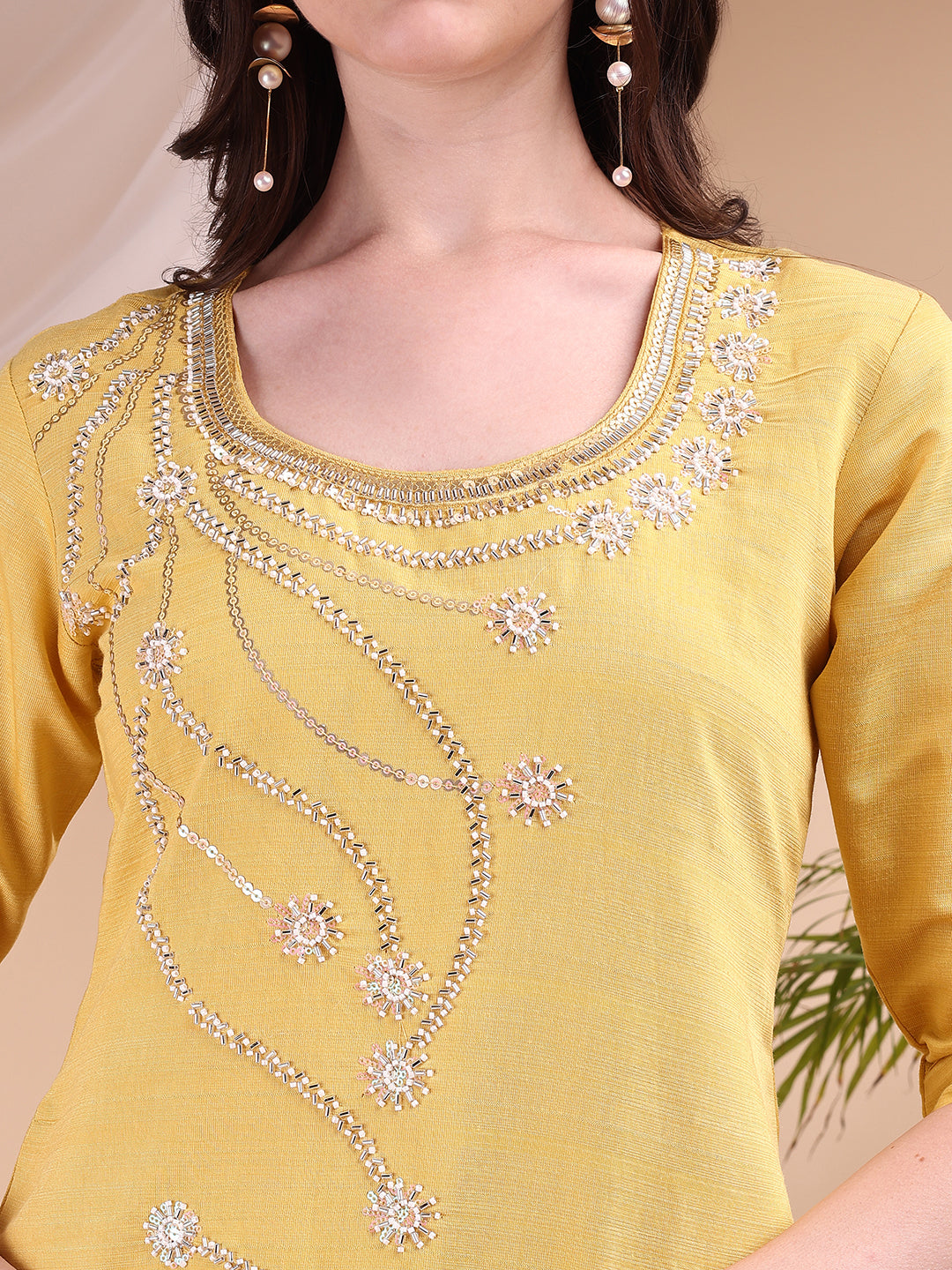 Hand Embroidered Co Ords, Yellow - Hiral Fashion - Distacart