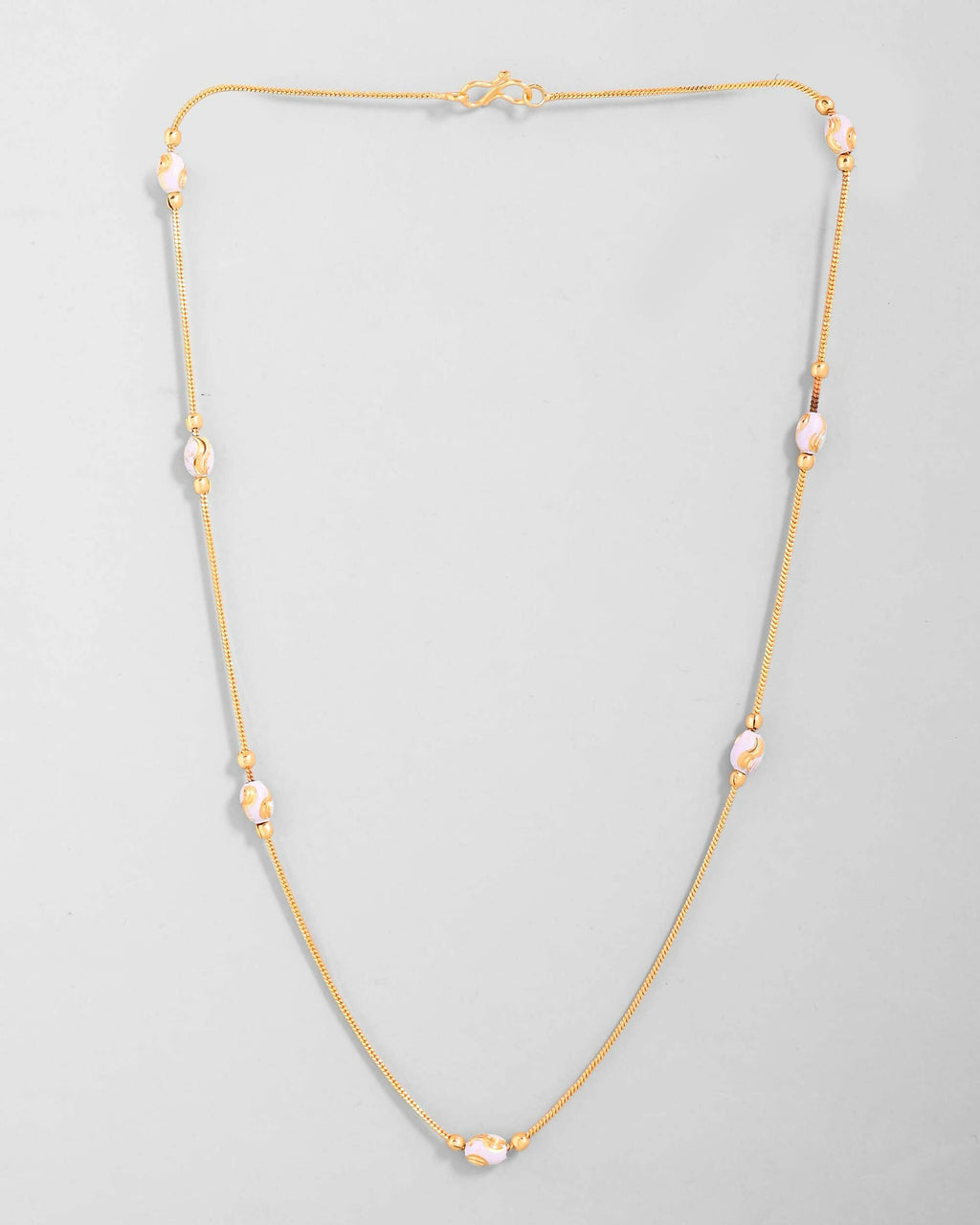 VOJ Gold-Polished Chain with White Hand Crafted Beads
