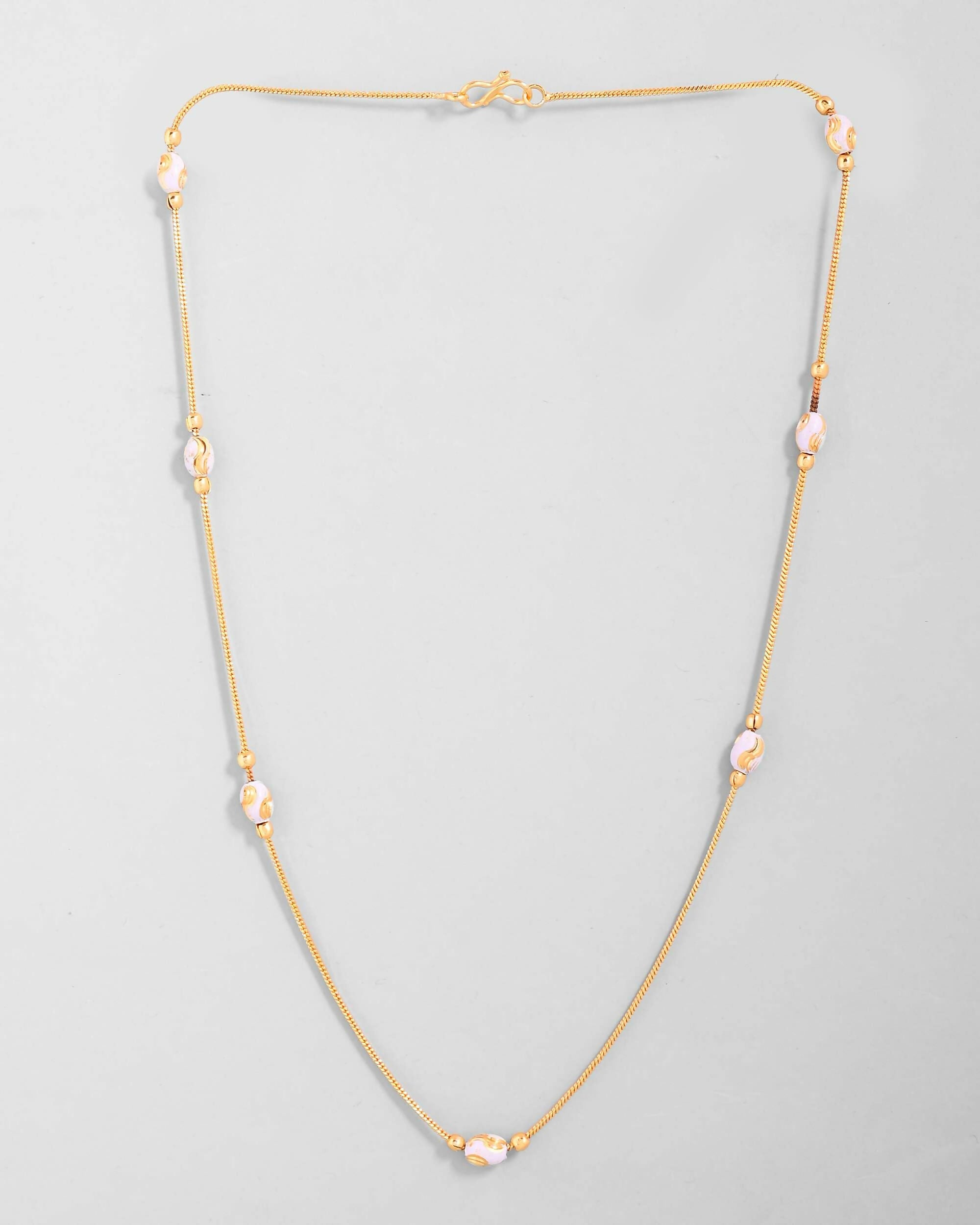 VOJ Gold-Polished Chain with White Hand Crafted Beads