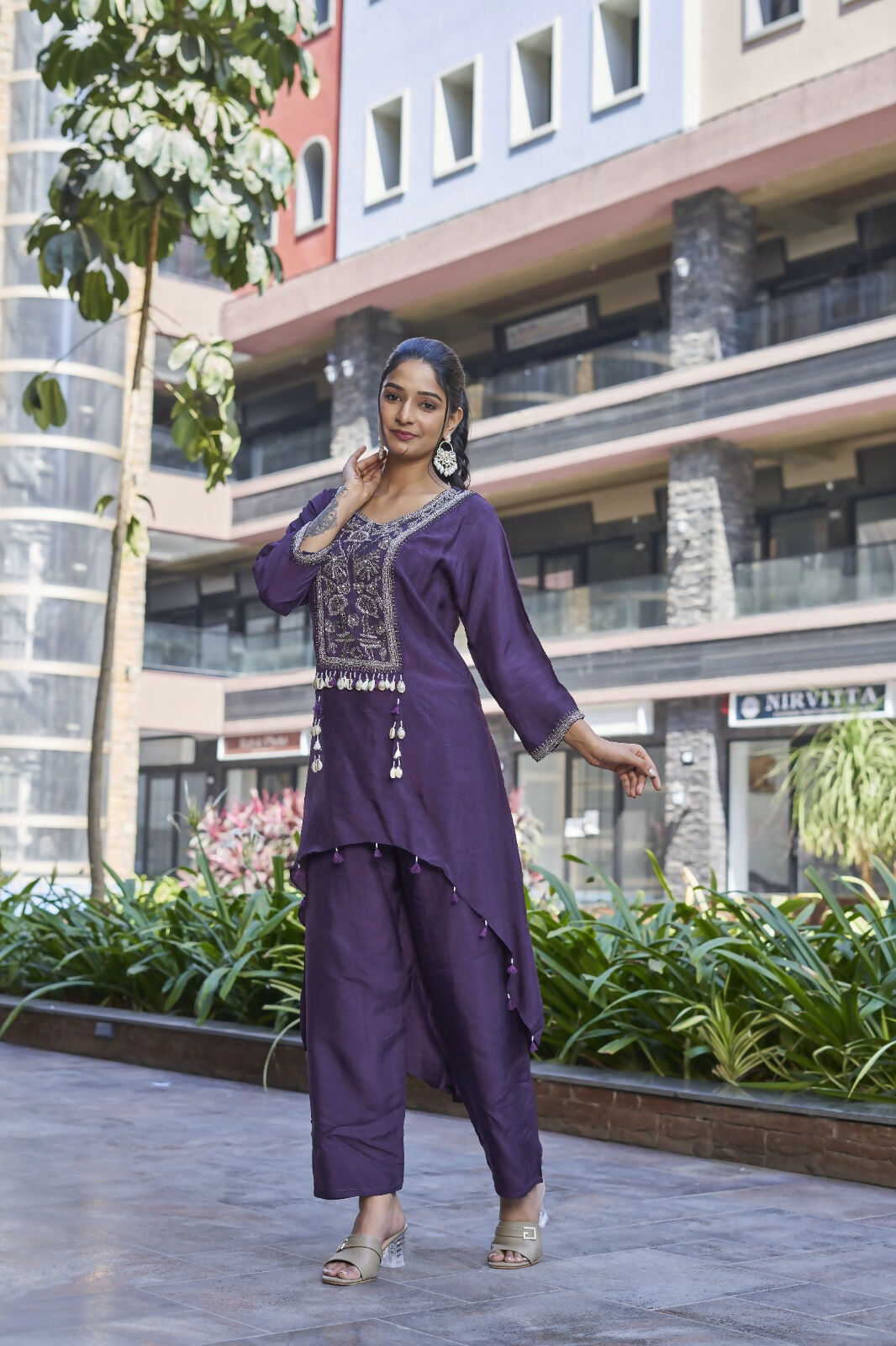 Joban Fashion Purple Cotton Premium Pure Viscose Dola With Handwork Kurta set