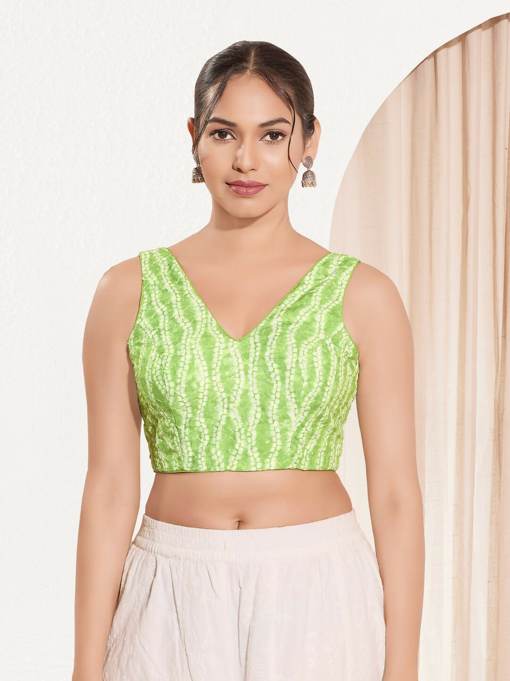 Joban Fashion Pista Green Viscose Rayon Padded Blouse With V Neck Sleeveless - Distacart