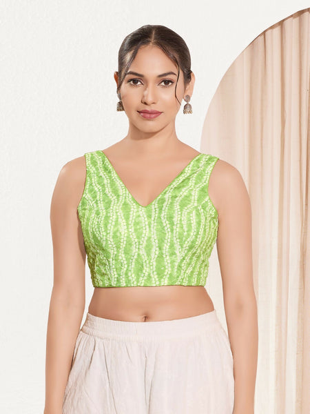 Joban Fashion Pista Green Viscose Rayon Padded Blouse With V Neck Sleeveless