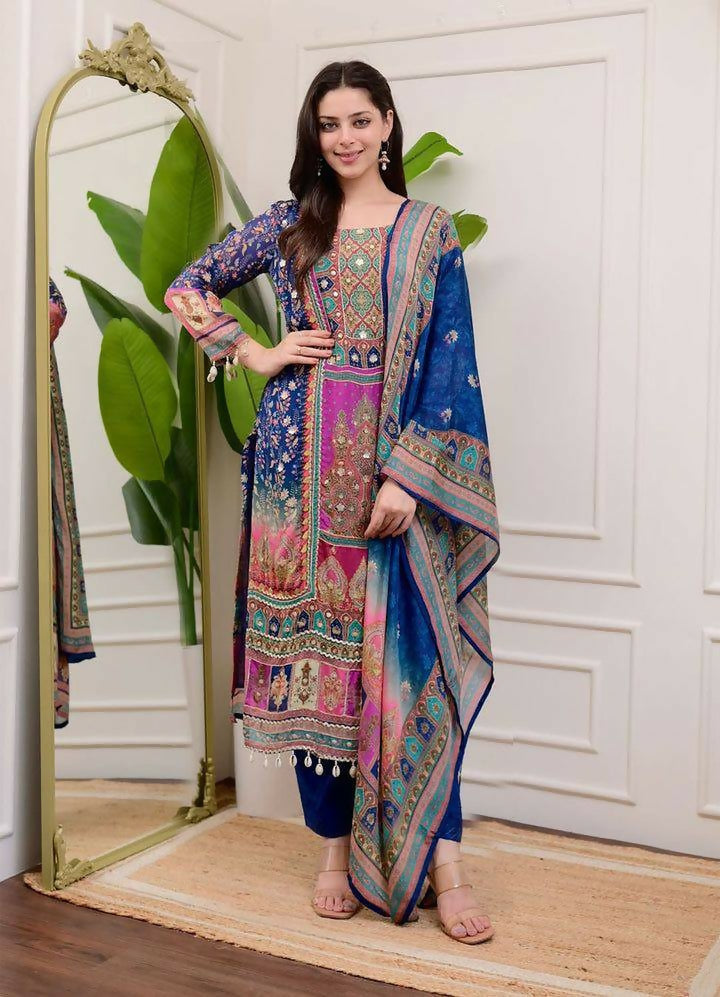 Joban Fashion Multicolor Chinon Embroidery Sequence Work Readymade Kurta Set - Distacart