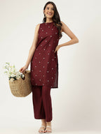 Joban Fashion Mahroon Rayon and Embroidered Work Straight Kurta Bottom Set