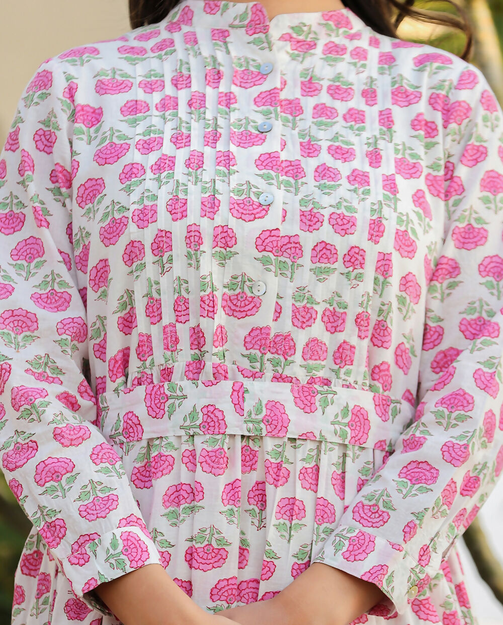 Kaajh Women's Pink Floral Print Cotton Handblock Dress - Distacart