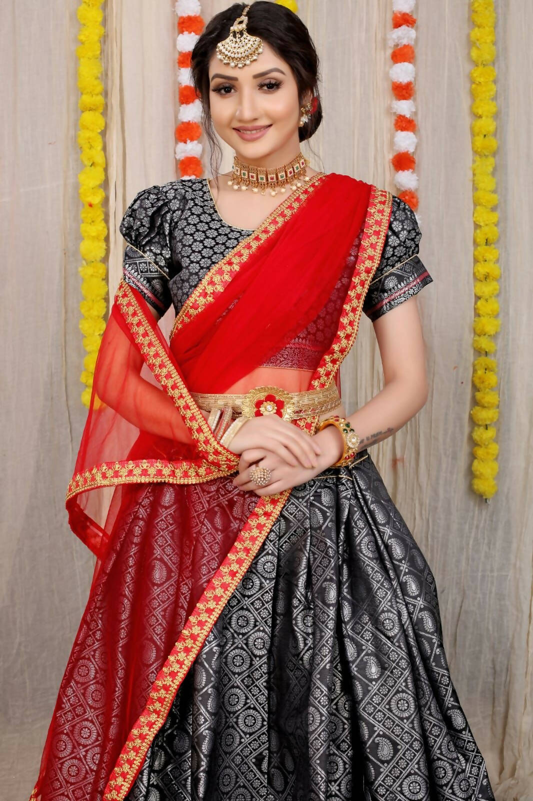 DEIANA'S Beautiful Pure Jari Silk Weaving Lehengha Choli - Black
