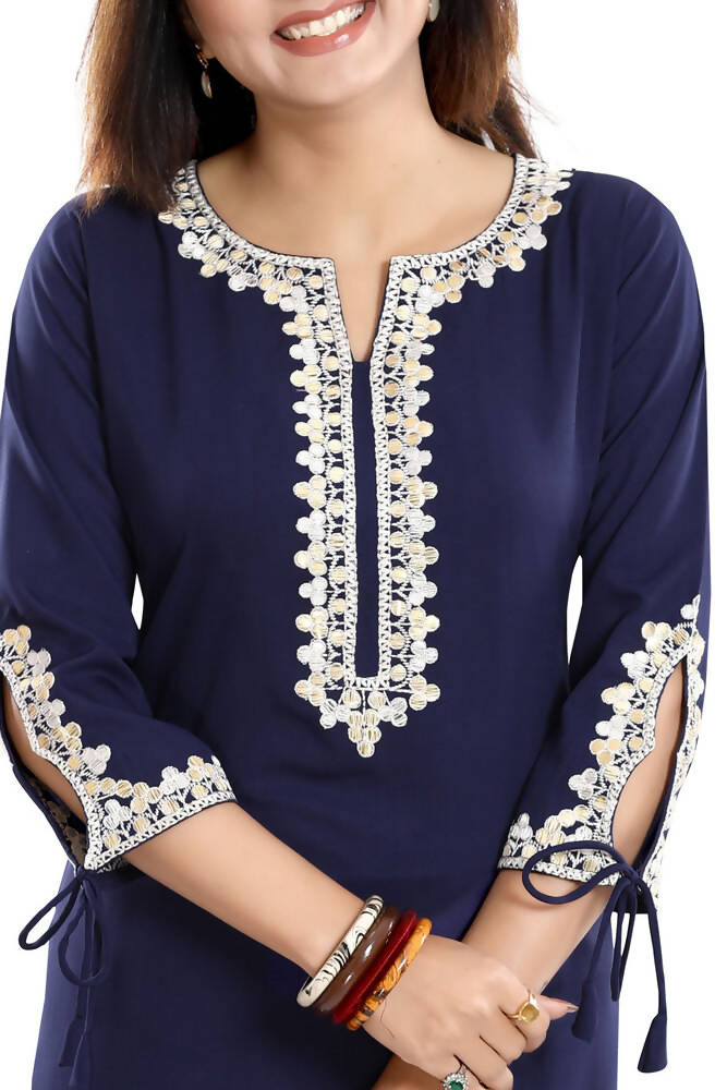 Snehal Creations Graceful Navy Blue Alluring Designer Kurti Tunic with Lace Detailing