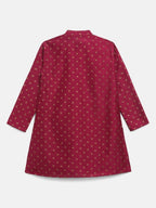 Ahalyaa Boys Wine Poly Silk Gold Printed Kids Kurta Churidar Set - Distacart