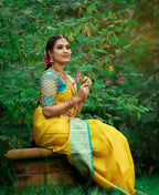 Arfa Fashion House Mustered With Contrast Border Lichi Silk Jacquard Work Saree