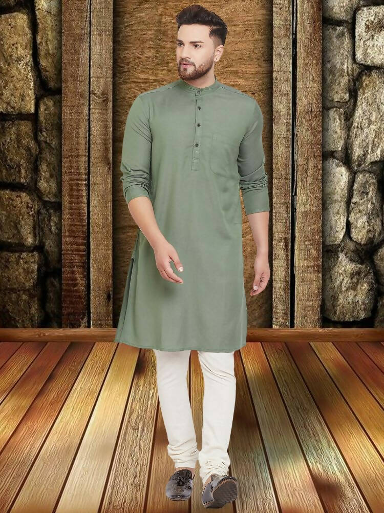 Even Apparels Cotton Linen Green Kurta - Green