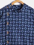 Manet Ethnic Full Sleeves Circle Printed Shirt - Blue