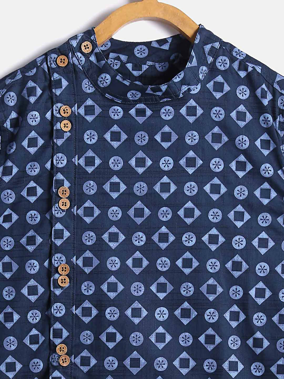 Manet Ethnic Full Sleeves Circle Printed Shirt - Blue