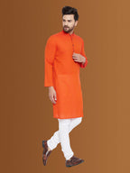 Even Apparels Men's Pure Cotton Orange Kurta