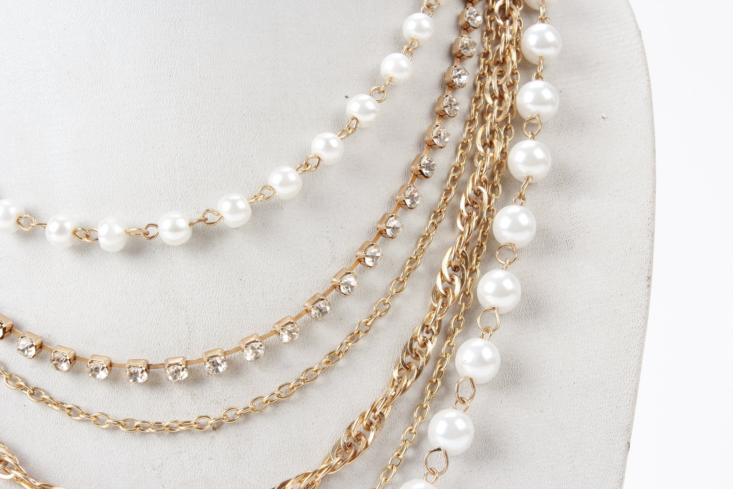 Gold-Polished Alloy Rhinestones And Pearl Layered Necklace - The Pari