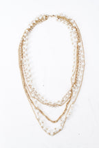 Gold-Polished Alloy Rhinestones And Pearl Layered Necklace - The Pari