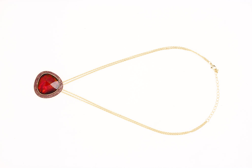 Gold-Polished Alloy Assymetric Stone Studded Pendant Necklace - The Pari
