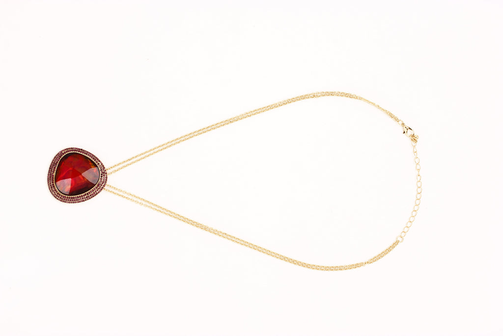 Gold-Polished Alloy Assymetric Stone Studded Pendant Necklace - The Pari