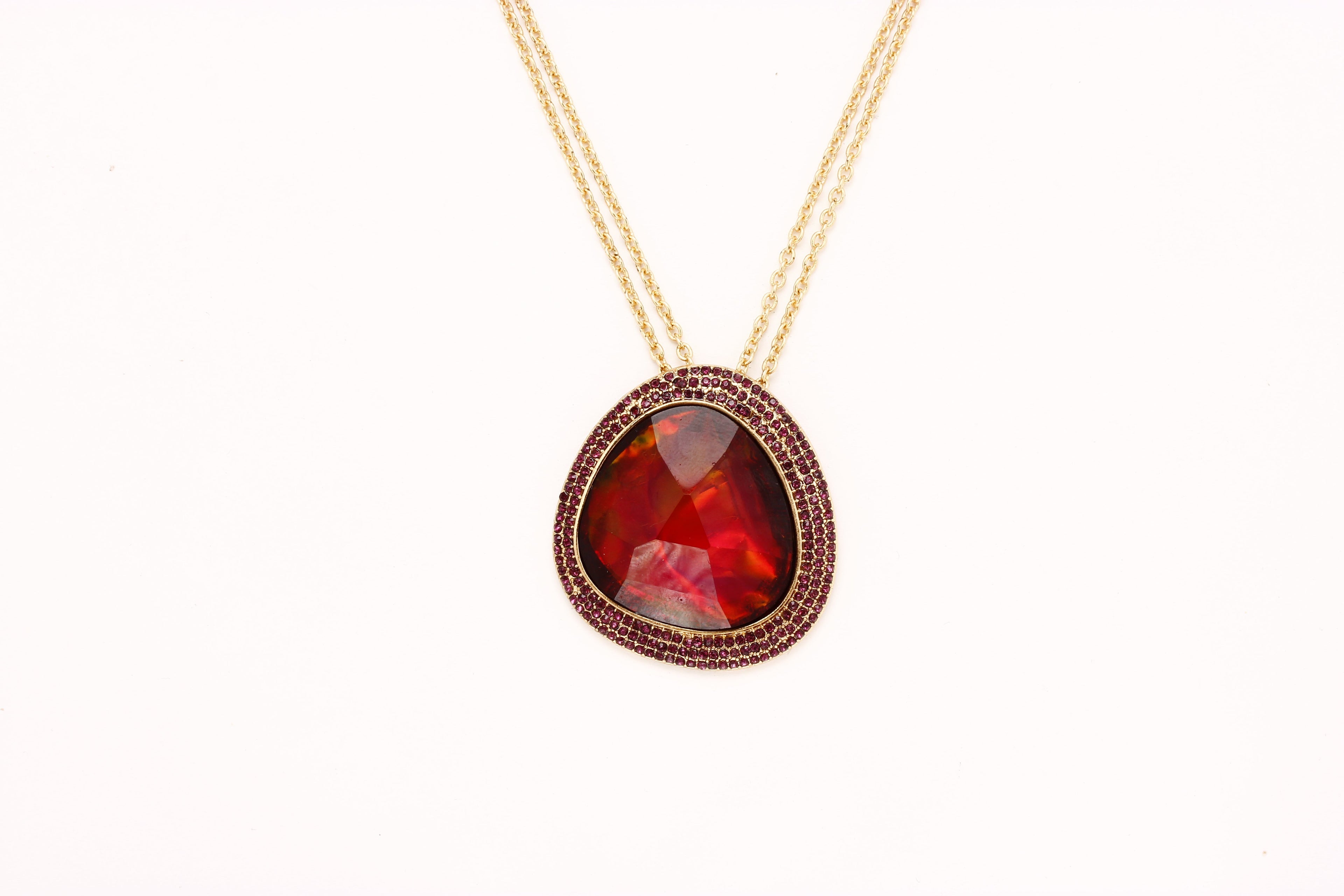 Gold-Polished Alloy Assymetric Stone Studded Pendant Necklace - The Pari