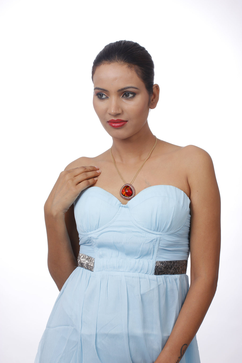 Gold-Polished Alloy Assymetric Stone Studded Pendant Necklace - The Pari