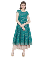 Cheera Embellished Daily Wear Cotton Blend Kurta - Turquoise Green